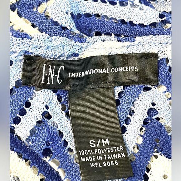 INC International Concepts zigzag batwing blouse top blue S/M - Picture 5 of 6